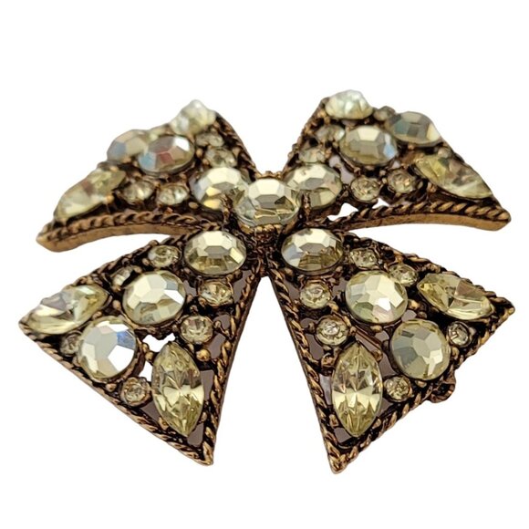 Gold Tone Jonquil Rhinestone Vintage Maltese Cross Brooch Pin E734 - Picture 4 of 10